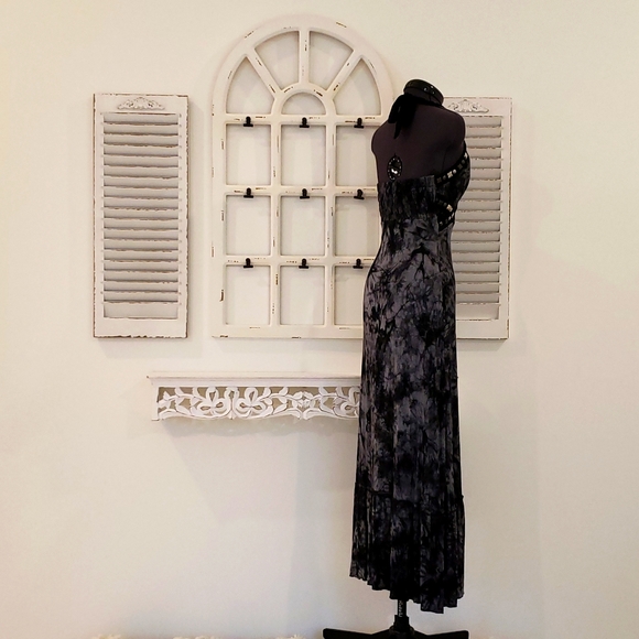 Bebe XS Black & Grey Embellished Tie-dye gown - Picture 3 of 9